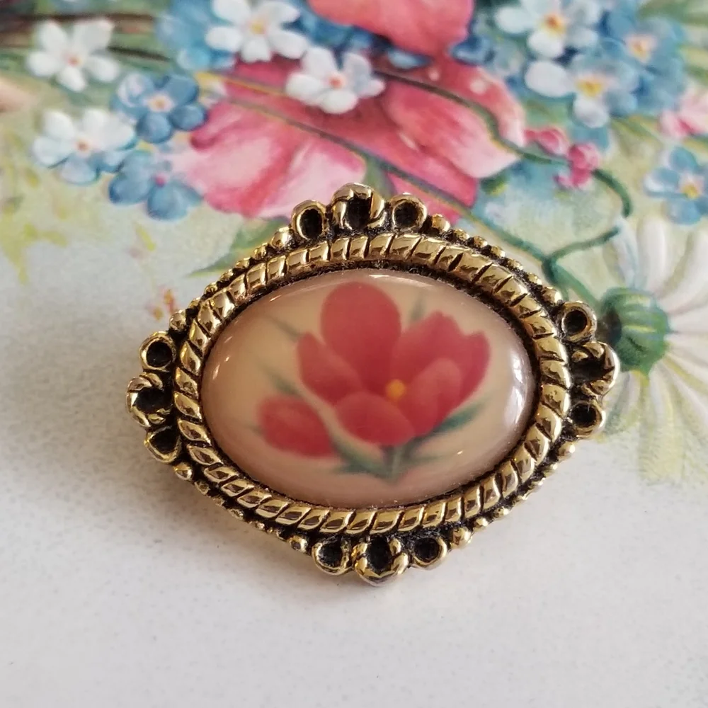 Vintage Camco tulip pin gold tone brooch God's love is with you always